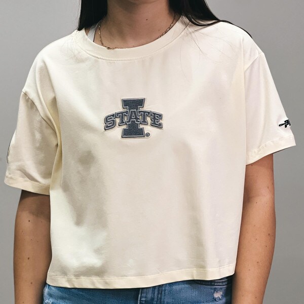 Pro Standard Women's I-State Off-White Boxy Cropped T-Shirt